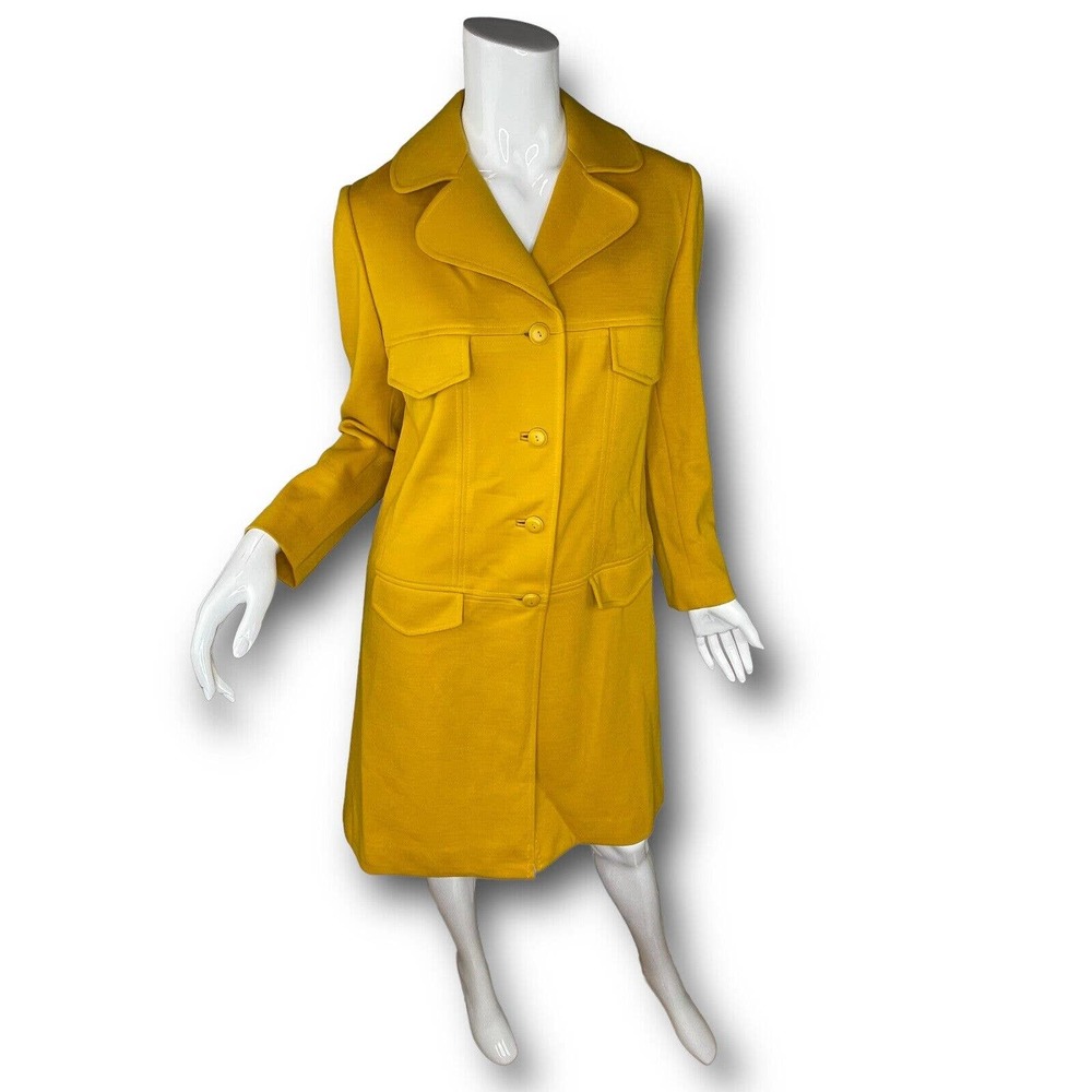 Vintage 70's Butte Knit Womens Coat Jacket Mustard Yellow Polyester Wool Sz M/L